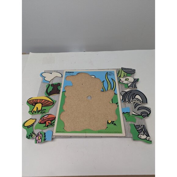 Vintage Playskool Wooden Puzzle Shy Little Kitten #2013 USA - 12 Pieces 1988 - Picture 2 of 7